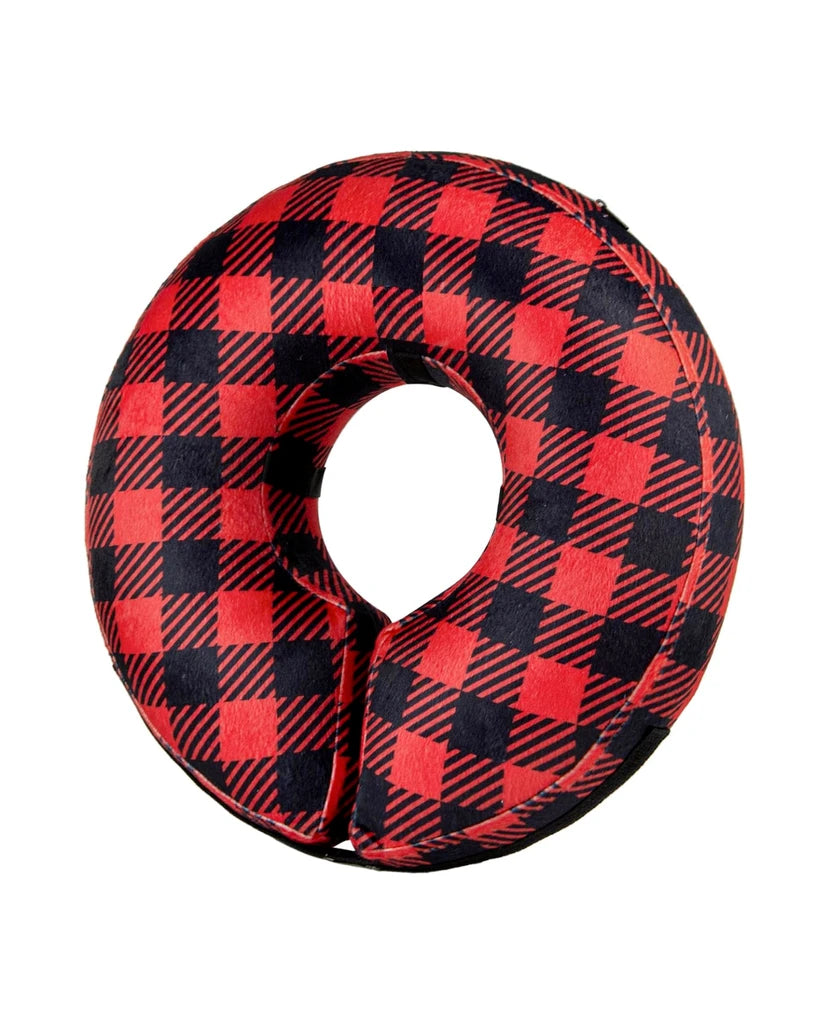 a red and black checkered pillow