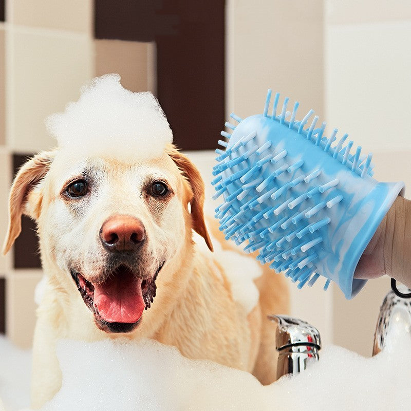 a dog in a bathtub with foam