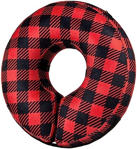 BENCMATE Inflatable Dog Cone Collar Alternative – Plaid pattern, front view showing classic checkered design