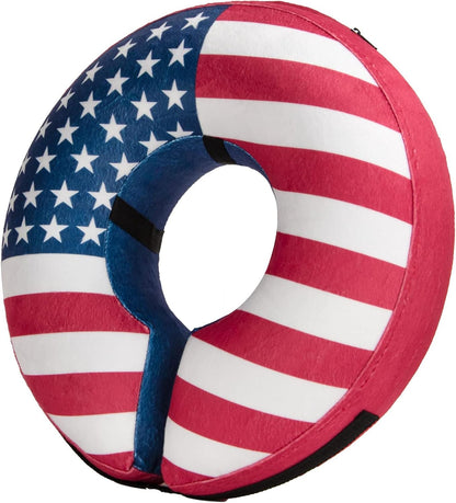 BENCMATE Inflatable Dog Cone Collar Alternative – Flag pattern, soft recovery donut ECollar for dogs and cats after surgery