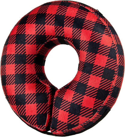 BENCMATE Inflatable Dog Cone Collar – Plaid pattern, soft recovery donut ECollar for dogs after surgery