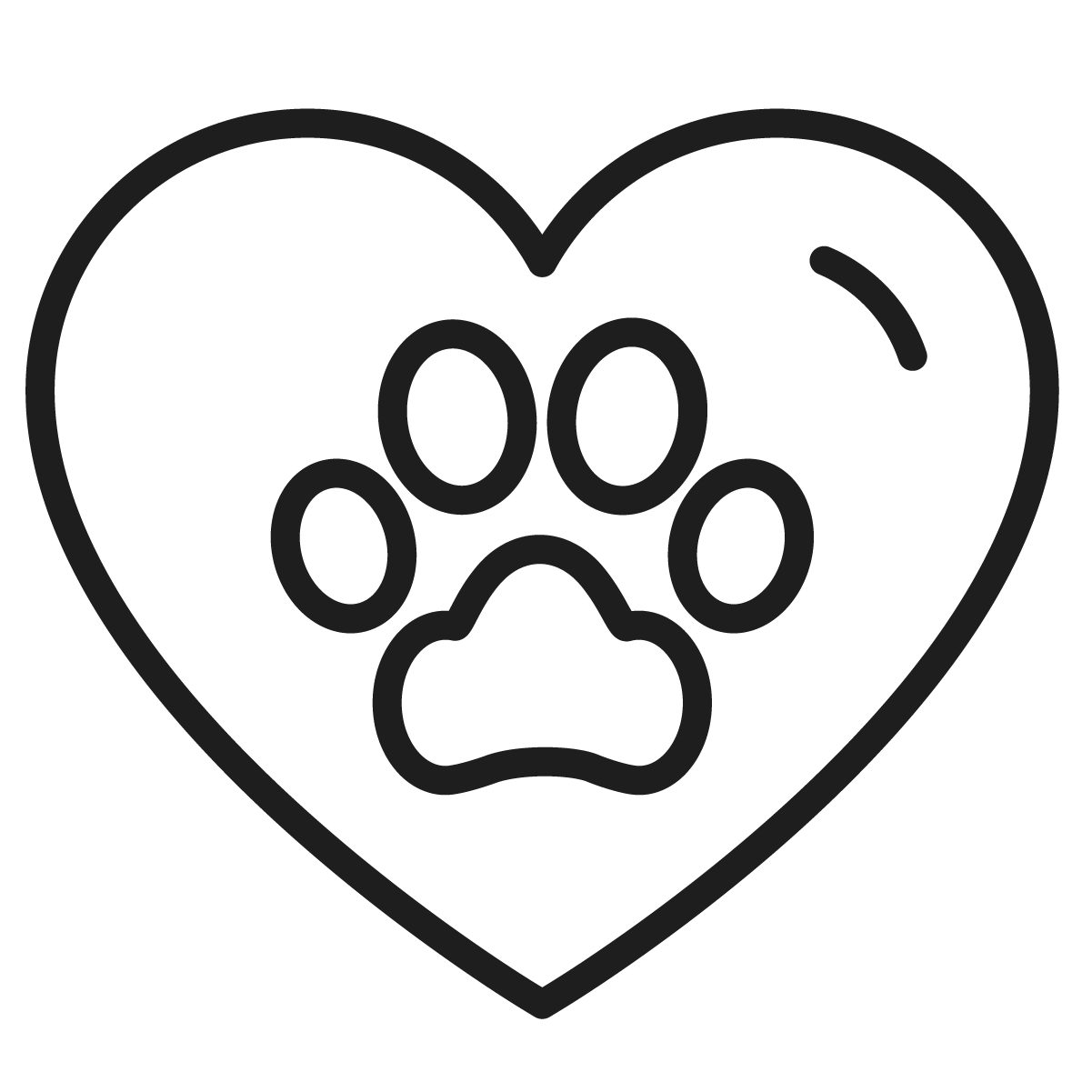 black and white outline of a paw pad inside of a heart