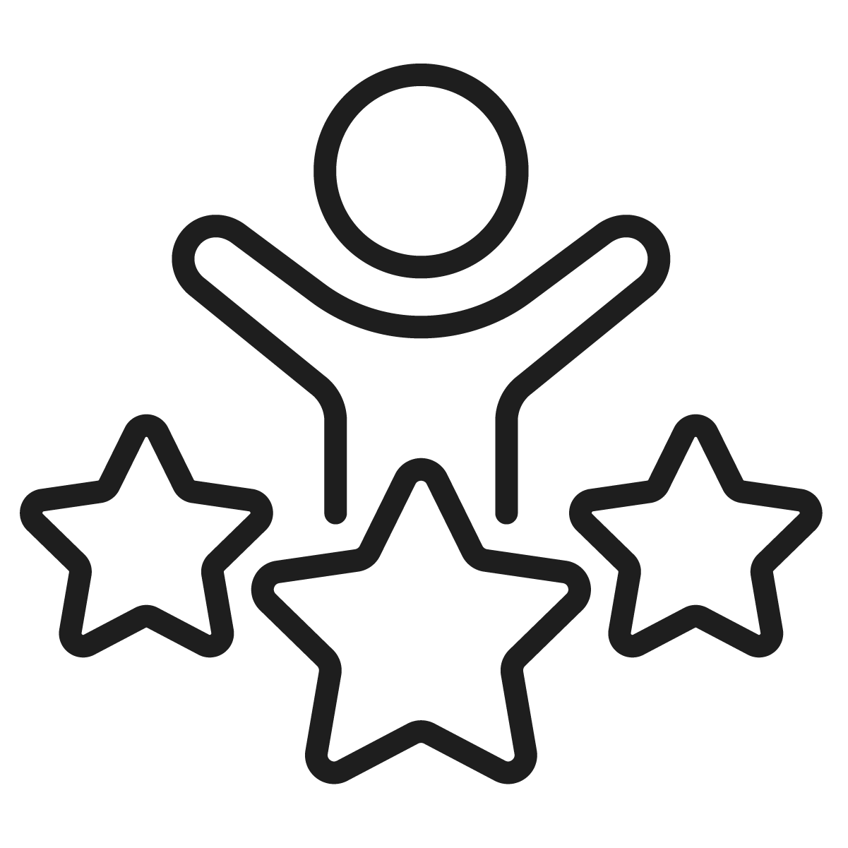 black and white outline of a person on top of 3 stars that are in a roll