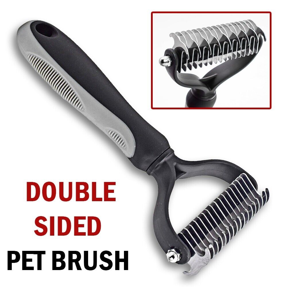 a double sided pet brush with text: 'DOUBLE SIDED PET BRUSH'